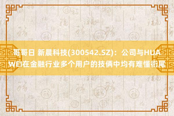 哥哥日 新晨科技(300542.SZ)：公司与HUAWEI在金融行业多个用户的技俩中均有难懂衔尾