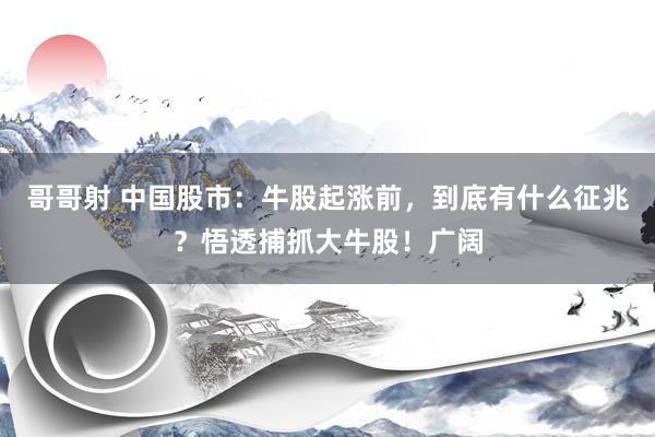 哥哥射 中国股市：牛股起涨前，到底有什么征兆？悟透捕抓大牛股！广阔