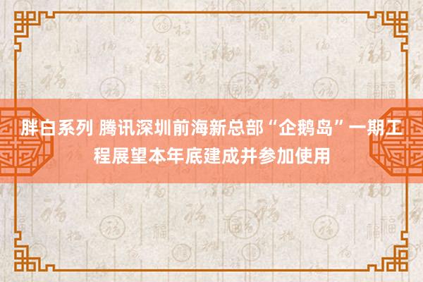 胖白系列 腾讯深圳前海新总部“企鹅岛”一期工程展望本年底建成并参加使用