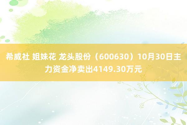 希威社 姐妹花 龙头股份（600630）10月30日主力资金净卖出4149.30万元