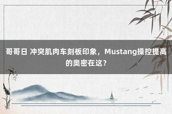 哥哥日 冲突肌肉车刻板印象，Mustang操控提高的奥密在这？